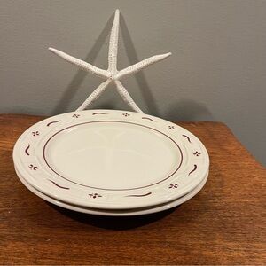 Longaberger Pottery Dinner Plates 2 W/ Burgundy
